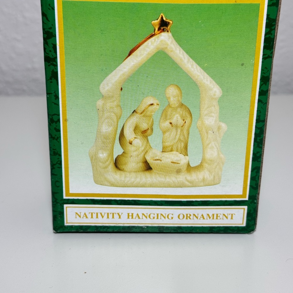 World Bazaars Nativity Hanging Ornament Ceramic Gold Accent Holy Family 81262